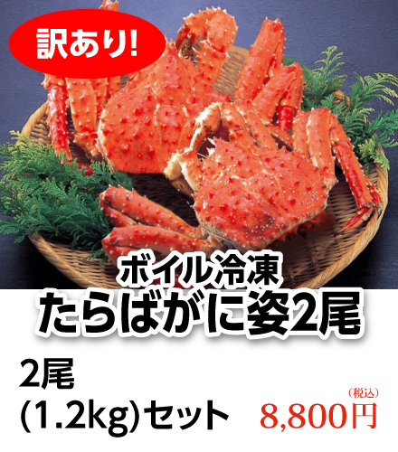 訳あり！ボイル冷凍・たらばがに姿〈メス〉2尾1.2kgセット　8,800円（税込）