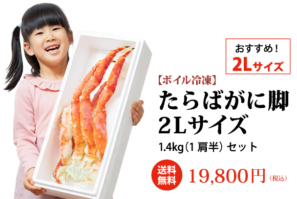 もっと贅沢をしたい方には おすすめ！2Lサイズ 【ボイル冷凍】たらばがに脚2Lサイズ 1.4kg（1肩半） 送料無料 19,800円（税込） ご購入はこちら